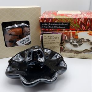 NWT Black Waterfall Incense Cone Holder. 4in x 2in. 20 Backflow cones included.